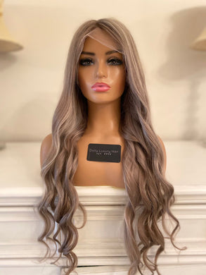 READY TO SHIP 30” 180% Full Lace Ash Blonde  Balayage Highlighted Human Hair Wig