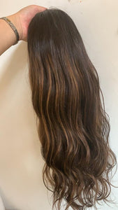 READY TO SHIP 18” 130% 13x4 Dark Brown Blonde Balayage Highlighted Human Hair Wig Bleached Knots