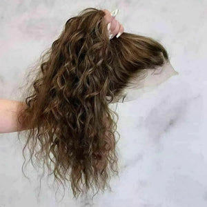 READY TO SHIP 16” 130% Lace Front Medium Brown Wavy #4 Human Hair Wig