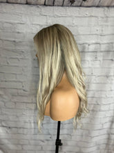 Load image into Gallery viewer, READY TO SHIP 18” 180% 360 Lace Ash Blonde Balayage Highlighted Bleached Knots Human Hair Wig
