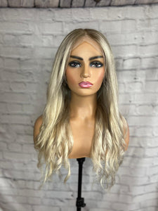 READY TO SHIP 18” 180% 360 Lace Ash Blonde Balayage Highlighted Bleached Knots Human Hair Wig