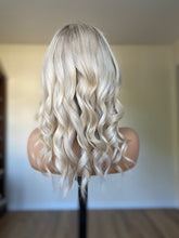 Load image into Gallery viewer, READY TO SHIP 16” 130% Small Cap Ash Blonde Light Platinum Balayage Highlighted Human Hair Wig Full Fringe Bangs Layers 13x4 Lace Front
