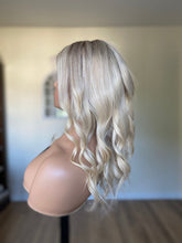 Load image into Gallery viewer, READY TO SHIP 16” 130% Small Cap Ash Blonde Light Platinum Balayage Highlighted Human Hair Wig Full Fringe Bangs Layers 13x4 Lace Front
