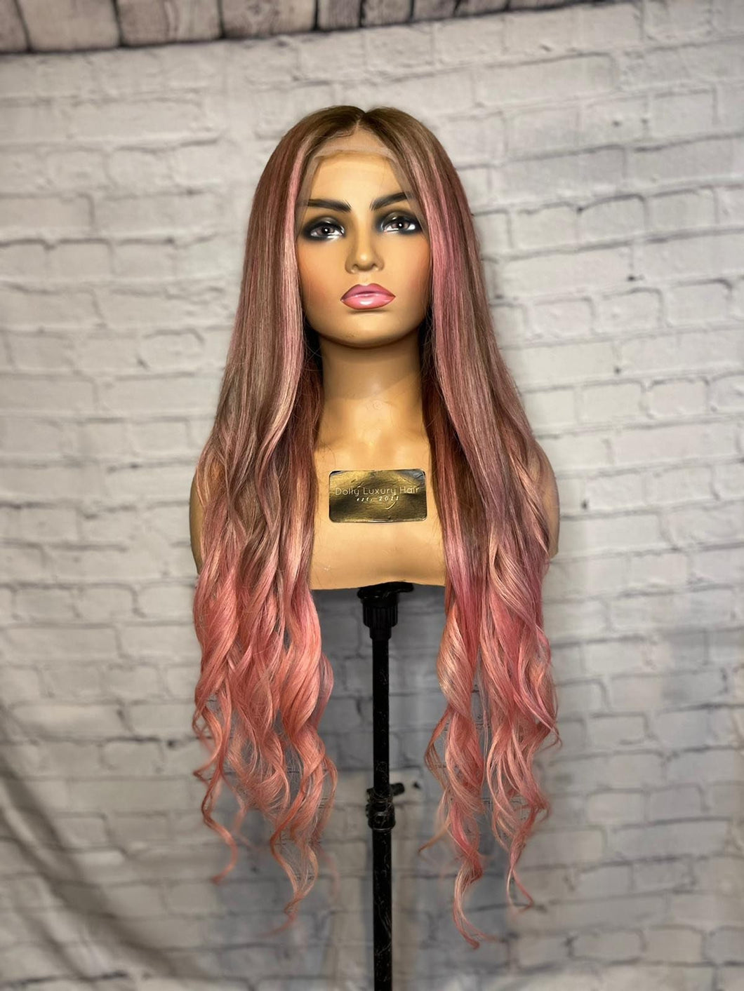 READY TO SHIP 28 180% Full Lace Pink & Brown Balayage Highlighted Human Hair Wig