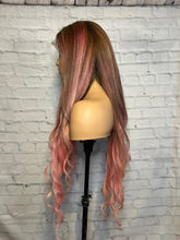 Load image into Gallery viewer, READY TO SHIP 28 180% Full Lace Pink &amp; Brown Balayage Highlighted Human Hair Wig
