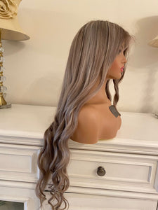 READY TO SHIP 30” 180% Full Lace Ash Blonde  Balayage Highlighted Human Hair Wig