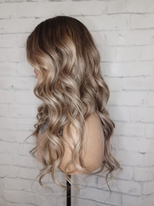 READY TO SHIP 22” 130% Small Cap 13x6 Lace Front Ash Blonde Balayage Highlighted Human Hair Wig