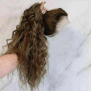 READY TO SHIP 20 150% Full Lace Medium Brown Wavy #4 Human Hair Wig Bleached Knots
