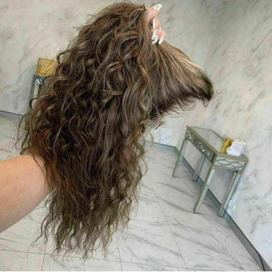 READY TO SHIP 20 150% Full Lace Medium Brown Wavy #4 Human Hair Wig Bleached Knots