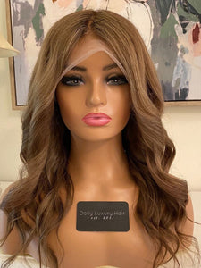 READY TO SHIP 16" 150% Small Cap Full Lace Light Brown Balayage Highlighted Human Hair Wig