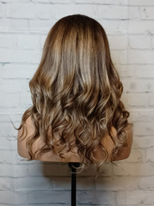 SALE READY TO SHIP Luxury 16" 180% Full Lace Silk Top Dark Brown & Blonde Balayage Wig