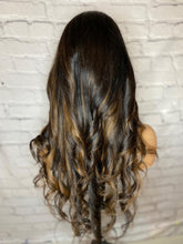 Load image into Gallery viewer, READY TO SHIP Luxury 26” 180% Dark Brown Balayage Silk Top Cap Wig Human Hair Swiss Glueless Sale Bleached Knots
