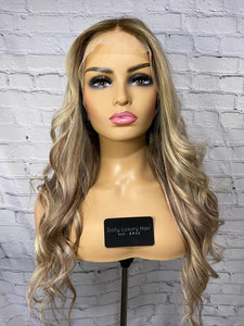 READY TO SHIP Luxury 22” 150% Lace Front Ash Blonde and Brown Small Cap Balayage Wig Human Hair Swiss Glueless Sale Bleached Knots