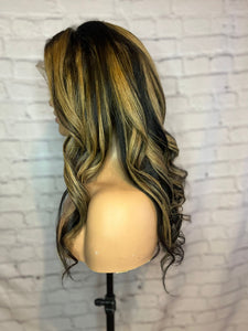 READY TO SHIP 20” 150% 13x4 Lace Front Natural Black and Blonde Balayage Highlighted Human Hair Wig