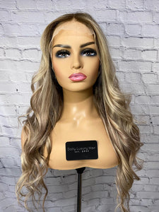 READY TO SHIP Luxury 22” 150% Lace Front Ash Blonde and Brown Small Cap Balayage Wig Human Hair Swiss Glueless Sale Bleached Knots