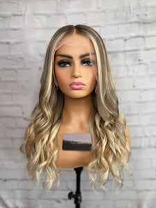 READY TO SHIP Luxury 18” 150% Ash Blonde 13x6 Human Hair Balayage Highlight Wig