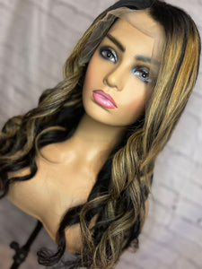 READY TO SHIP 20” 150% 13x4 Lace Front Natural Black and Blonde Balayage Highlighted Human Hair Wig