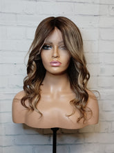 Load image into Gallery viewer, SALE READY TO SHIP Luxury 16&quot; 180% Full Lace Silk Top Dark Brown &amp; Blonde Balayage Wig
