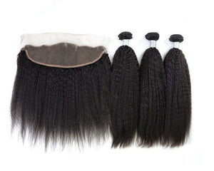 Luxury Brazilian Kinky Straight Human Virgin Hair Extensions + 13x4 13x4 Lace Frontal